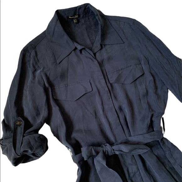 Massimo Dutti long sleeve navy blue jumpsuit with belt - Picture 2 of 7